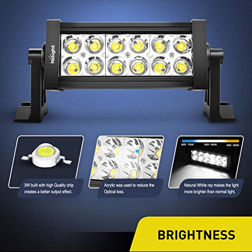 Nilight - 10001S-A 36W LED Light Bar Spot LED Lights Led Bar Driving Fog Lights Jeep Off Road Lights, 2 Years Warranty