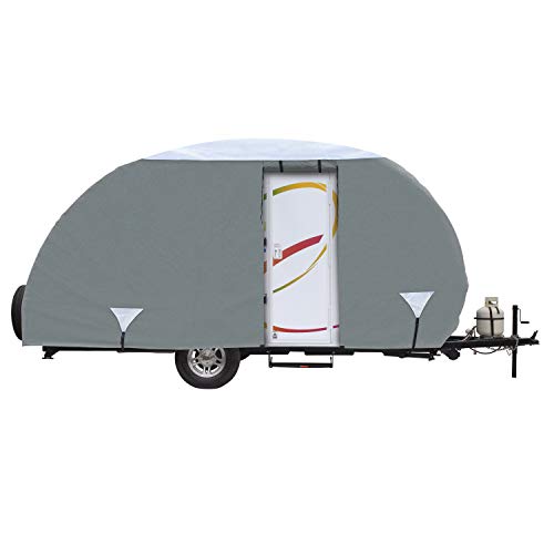 Classic Accessories Over Drive PolyPRO3 Deluxe R-Pod Travel Trailer Cover, 13' 7", Camper RV Cover, Customizable Fit, Water-Resistant, All Season Protection for Motorhome, Grey/Snow White