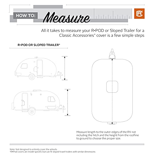 Classic Accessories Over Drive PolyPRO3 Deluxe R-Pod Travel Trailer Cover, 13' 7", Camper RV Cover, Customizable Fit, Water-Resistant, All Season Protection for Motorhome, Grey/Snow White