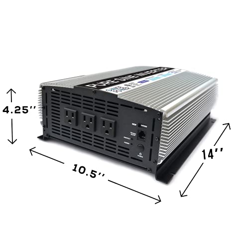 GoWISE Power PS1004 3000W Continuous 6000W Surge Peak Power Pure Sine Wave Inverter with Starter Cables and 4 Output Sockets, Updated Model, Grey, Standard