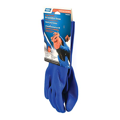 Camco Durable All Purpose RV and Camper Reusable Sanitation Gloves - Will Grip in Wet or Dry Conditions | Blue PVC Gloves - 1 Pair (40287)