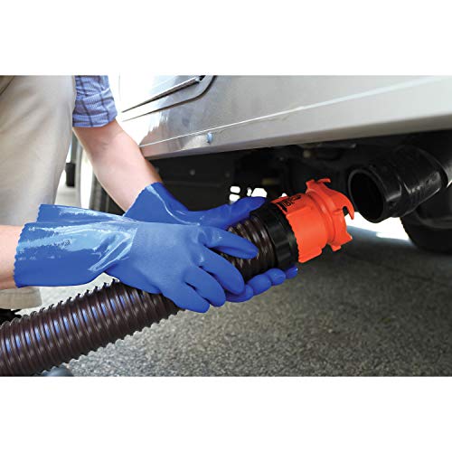 Camco Durable All Purpose RV and Camper Reusable Sanitation Gloves - Will Grip in Wet or Dry Conditions | Blue PVC Gloves - 1 Pair (40287)