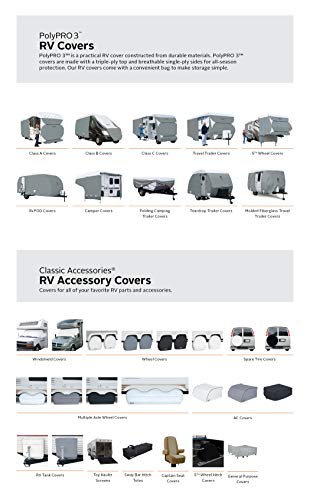 Classic Accessories Over Drive PolyPRO3 Deluxe Travel Trailer/Toy Hauler Cover, Fits 22'-24' RVs, Camper RV Cover, Customizable Fit, Water-Resistant, All Season Protection for Motorhome, Grey/White