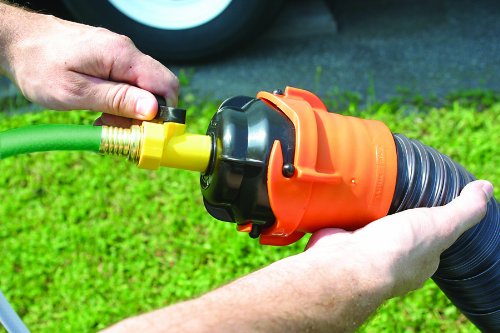 Camco RV Sewer Hose Rinse Cap | Features a Convenient Shut-Off Valve for Water Flow Control, Firmly Locks onto the RV Sewer Hose Bayonet Fitting, and Rinses RV Sewer Hose Before Storage (39533)