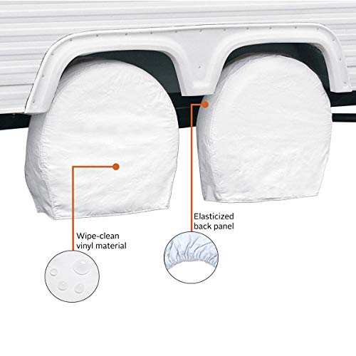 Classic Accessories Over Drive RV Wheel Covers, Wheels 21"-24" Diameter, 8.25" Tire Width, Snow White, Breathable Polyester Fabric, Universal, Anti-Slip, Durable