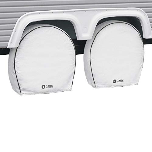 Classic Accessories Over Drive Deluxe RV Wheel Cover, Wheels 30"-33" Diameter, 9" Tire Width, White, Motorhome, Heavy-Duty Vinyl, Universal Fit, Polyester, Camper Travel Trailer Accessories
