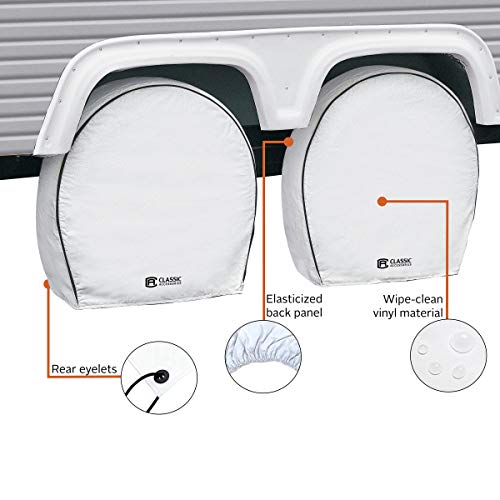 Classic Accessories Over Drive Deluxe RV Wheel Cover, Wheels 30"-33" Diameter, 9" Tire Width, White, Motorhome, Heavy-Duty Vinyl, Universal Fit, Polyester, Camper Travel Trailer Accessories