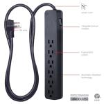 GE Pro 6-Outlet Surge Protector, 4 Ft Extension Cord, 840 Joules, Power Strip, Flat Plug, Integrated Circuit Breaker, Wall Mount, UL Listed, Black, 37051