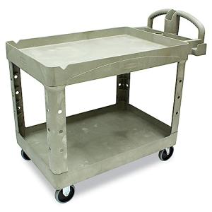 Rubbermaid Commercial Products - FG4520088BEIG 2-Shelf Utility/Service Cart, Medium, Lipped Shelves, Ergonomic Handle, Beige Color, 500 lbs. Capacity, for Warehouse/Garage/Cleaning/Manufacturing (FG452088BEIG)