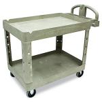 Rubbermaid Commercial Products - FG4520088BEIG 2-Shelf Utility/Service Cart, Medium, Lipped Shelves, Ergonomic Handle, Beige Color, 500 lbs. Capacity, for Warehouse/Garage/Cleaning/Manufacturing (FG452088BEIG)