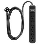 GE 6-Outlet Power Strip, 12 Ft Extension Cord, Flat Plug, Grounded, Integrated Circuit Breaker, 3-Prong, Wall Mount, UL Listed, Black, 45192