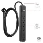 GE 6-Outlet Power Strip, 12 Ft Extension Cord, Flat Plug, Grounded, Integrated Circuit Breaker, 3-Prong, Wall Mount, UL Listed, Black, 45192