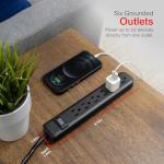 GE 6-Outlet Power Strip, 12 Ft Extension Cord, Flat Plug, Grounded, Integrated Circuit Breaker, 3-Prong, Wall Mount, UL Listed, Black, 45192