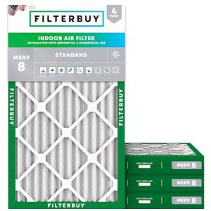 Filterbuy 11.5x21x2 Air Filter MERV 8 Dust Defense (4-Pack), Pleated HVAC AC Furnace Air Filters Replacement (Actual Size: 11.50 x 21.00 x 2.00 Inches)