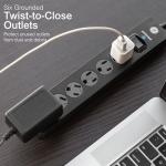 GE 6-Outlet Surge Protector, 2 Pack, 10 Ft Extension Cord, Power Strip, 600 Joules, Flat Plug, Twist-to-Close Safety Covers, Protected Indicator Light, UL Listed, Black, 54646