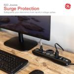 GE 6-Outlet Surge Protector, 2 Pack, 10 Ft Extension Cord, Power Strip, 600 Joules, Flat Plug, Twist-to-Close Safety Covers, Protected Indicator Light, UL Listed, Black, 54646