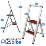 Step Ladder 2 Step Folding, Decorative - Beautiful Mahogany & Silver Aluminum, Ultra Slim Profile, Anti Slip Steps, Sturdy-Portable for Home, Office, Kitchen, Photography Use,by SORFEY