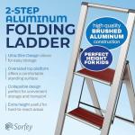 Step Ladder 2 Step Folding, Decorative - Beautiful Mahogany & Silver Aluminum, Ultra Slim Profile, Anti Slip Steps, Sturdy-Portable for Home, Office, Kitchen, Photography Use,by SORFEY