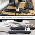 GE 6-Outlet Power Strip, 7 Ft Power Cord, Flat Plug, 3 Prong Outlet, UL Listed, Black