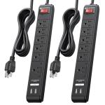 Cable Matters 2-Pack 6 Outlet Surge Protector Power Strip with USB, 8 ft Long Extension Cord (Surge Protector with USB Ports) in Black