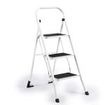 Delxo 3 Step Ladder Folding Step Stool with Handle Sturdy Wide Pedal, Lightweight Anti-Slip Portable Steel Three Step Ladders, Collapsible Ladder for Adults 500 lbs White