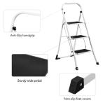 Delxo 3 Step Ladder Folding Step Stool with Handle Sturdy Wide Pedal, Lightweight Anti-Slip Portable Steel Three Step Ladders, Collapsible Ladder for Adults 500 lbs White