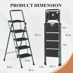 4 Step Ladder, HBTower Folding Step Stool with Tool Platform, Wide Anti-Slip Pedal, Sturdy Steel Ladder, Convenient Handgrip, Lightweight 330lbs Portable Steel Step Stool, Green and Black