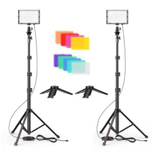 EMART LED Video Light 11 Brightness/4 Color Filters Dimmable Photography Continuous Table Top Lighting, Adjustable Tripod Stand, USB Portable Fill Light for Photo Studio Shooting