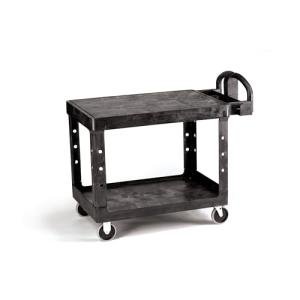 Rubbermaid Commercial Products 2-Shelf Utility/Service Cart, Medium, Flat Shelves, Ergonomic Handle, 500 lbs. Capacity, for Warehouse/Garage/Cleaning/Manufacturing (FG452500BLA)