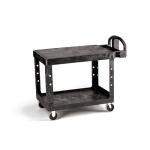 Rubbermaid Commercial Products 2-Shelf Utility/Service Cart, Medium, Flat Shelves, Ergonomic Handle, 500 lbs. Capacity, for Warehouse/Garage/Cleaning/Manufacturing (FG452500BLA)