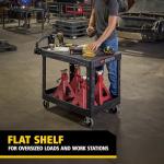 Rubbermaid Commercial Products 2-Shelf Utility/Service Cart, Medium, Flat Shelves, Ergonomic Handle, 500 lbs. Capacity, for Warehouse/Garage/Cleaning/Manufacturing (FG452500BLA)