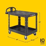 Rubbermaid Commercial Products 2-Shelf Utility/Service Cart, Medium, Flat Shelves, Ergonomic Handle, 500 lbs. Capacity, for Warehouse/Garage/Cleaning/Manufacturing (FG452500BLA)