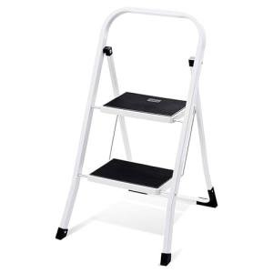 Delxo Step Ladder 2 Step Stool with Handle Heavy Duty Steel Sturdy Wide Pedal Ladder Folding Lightweight Anti-Slip Portable & Collapsible Ladder Kitchen Small Step Stool 500 lbs.White