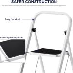 Delxo Step Ladder 2 Step Stool with Handle Heavy Duty Steel Sturdy Wide Pedal Ladder Folding Lightweight Anti-Slip Portable & Collapsible Ladder Kitchen Small Step Stool 500 lbs.White