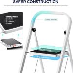 Delxo Step Ladder 2 Step Stool with Handle Heavy Duty Steel Sturdy Wide Pedal Ladder Folding Lightweight Anti-Slip Portable & Collapsible Ladder Kitchen Small Step Stool 500 lbs.White