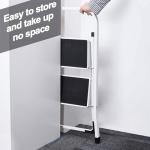 Delxo Step Ladder 2 Step Stool with Handle Heavy Duty Steel Sturdy Wide Pedal Ladder Folding Lightweight Anti-Slip Portable & Collapsible Ladder Kitchen Small Step Stool 500 lbs.White