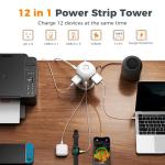 Tower Surge Protector Power Strip 10 ft Cord, TESSAN Long Extension Cord with Multiple Outlets, 8 AC Outlets with 4 USB Ports Charging Station, Home Office Supplies, Dorm Room Essentials