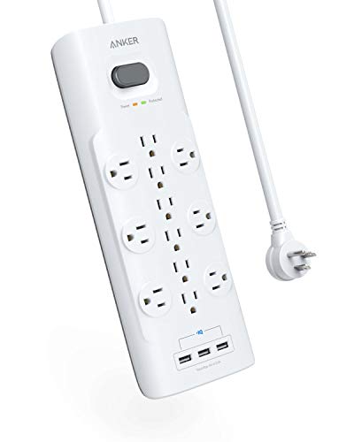 Anker Power Strip Surge Protector, 12 Outlets & 3 USB Ports with Flat Plug, 6ft Extension Cord, PowerIQ for iPhone XS/XS Max/XR/X, Galaxy, for Home, Office, and More (4000 Joules) (white)