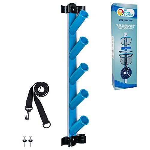 U.S. Pool Supply Pool Cleaning Accessory Organizer and Holder Rack - Store Poles, Brushes, Nets, Vacuums - Caddy Hanger for Swimming Pool Spa Attachment Accessories