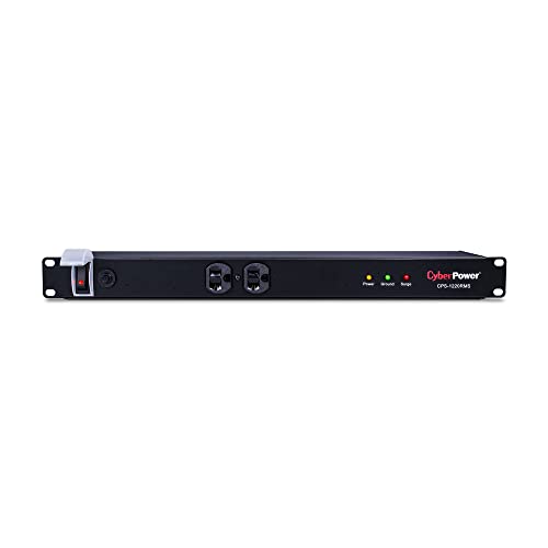 CyberPower CPS1220RMS Surge Protector, 120V/20A, 12 Outlets, 15ft Power Cord, 1U Rackmount, Black