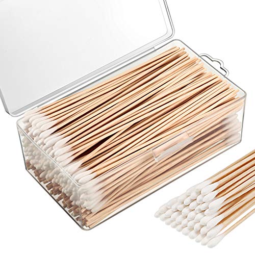 Norme 6 Inch Caliber Cleaning Swabs Round/Pointed Tip with Wooden Handle Cleaning Swabs for Jewelry Ceramics Electronics in Storage Case, 300 Pieces (Round Tip)