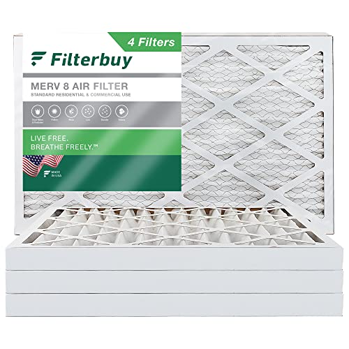 Filterbuy 12x25x2 Air Filter MERV 8 Dust Defense (4-Pack), Pleated HVAC AC Furnace Air Filters Replacement (Actual Size: 11.50 x 24.50 x 1.75 Inches)