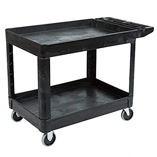 Rubbermaid Commercial Products 2-Shelf Utility/Service Cart, Medium, Lipped Shelves, Storage Handle, 500 lbs. Capacity, for Warehouse/Garage/Cleaning/Manufacturing (FG452089BLA)