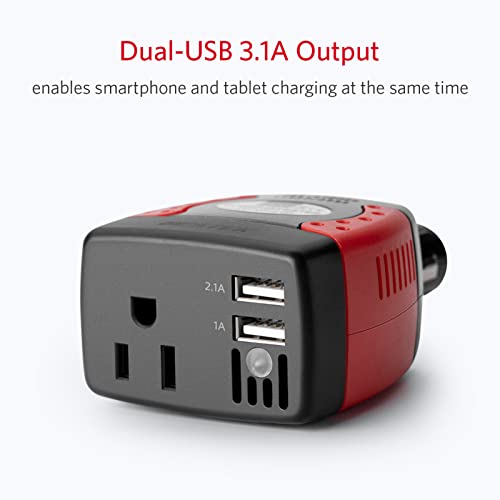 BESTEK 150W Power Inverter 12V to 110V Voltage Converter Car Charger Power Adapter with 3.1A Dual USB Charging Ports