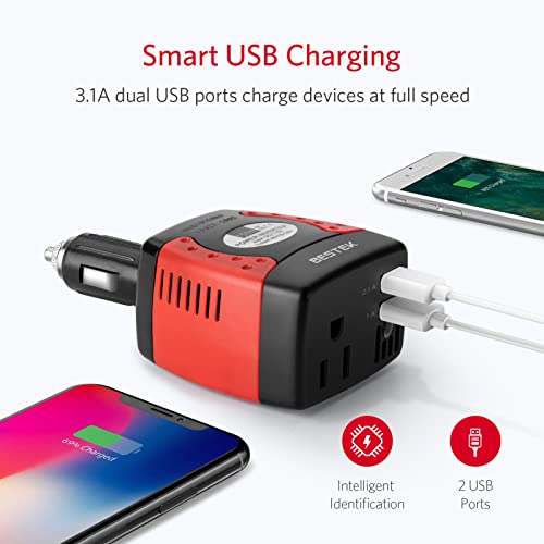 BESTEK 150W Power Inverter 12V to 110V Voltage Converter Car Charger Power Adapter with 3.1A Dual USB Charging Ports