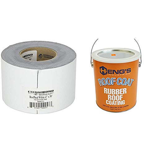 EternaBond RSW-4-50 RoofSeal Sealant Tape, White-4" x 50' + Heng's Rubber Roof Coating - 1 Gallon