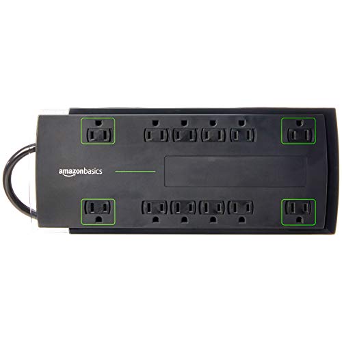 Amazon Basics Rectangle 12-Outlet Power Strip Surge Protector | 4,320 Joule, 10-Foot Cord, Black