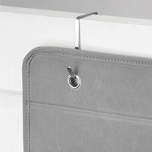 mDesign Fabric Baby Nursery Hanging Organizers for Over the Door Storage for Kids - 3 Pocket Organizer Caddy with Hooks for Clothing, School, Diaper, Toy, and Outfit Storage - Gray Herringbone