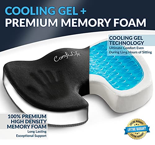 ComfiLife Gel Enhanced Seat Cushion – Non-Slip Orthopedic Gel & Memory Foam Coccyx Cushion for Tailbone Pain – Office Chair Car Seat Cushion – Sciatica & Back Pain Relief