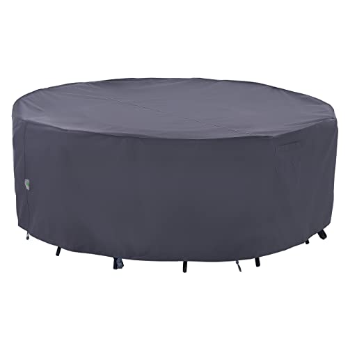 F&J Outdoors Outdoor Patio Furniture Covers, Waterproof UV Resistant Anti-Fading Cover for X-Large Round Table Chairs Set, Grey, 110 inch Diameter